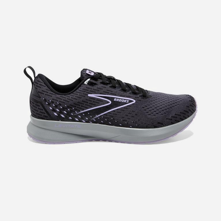 Tenis Brooks Levitate 5 - Zapatillas Para Correr En Asfalto Mujer - Negras / Moradas (RJLT-86295)